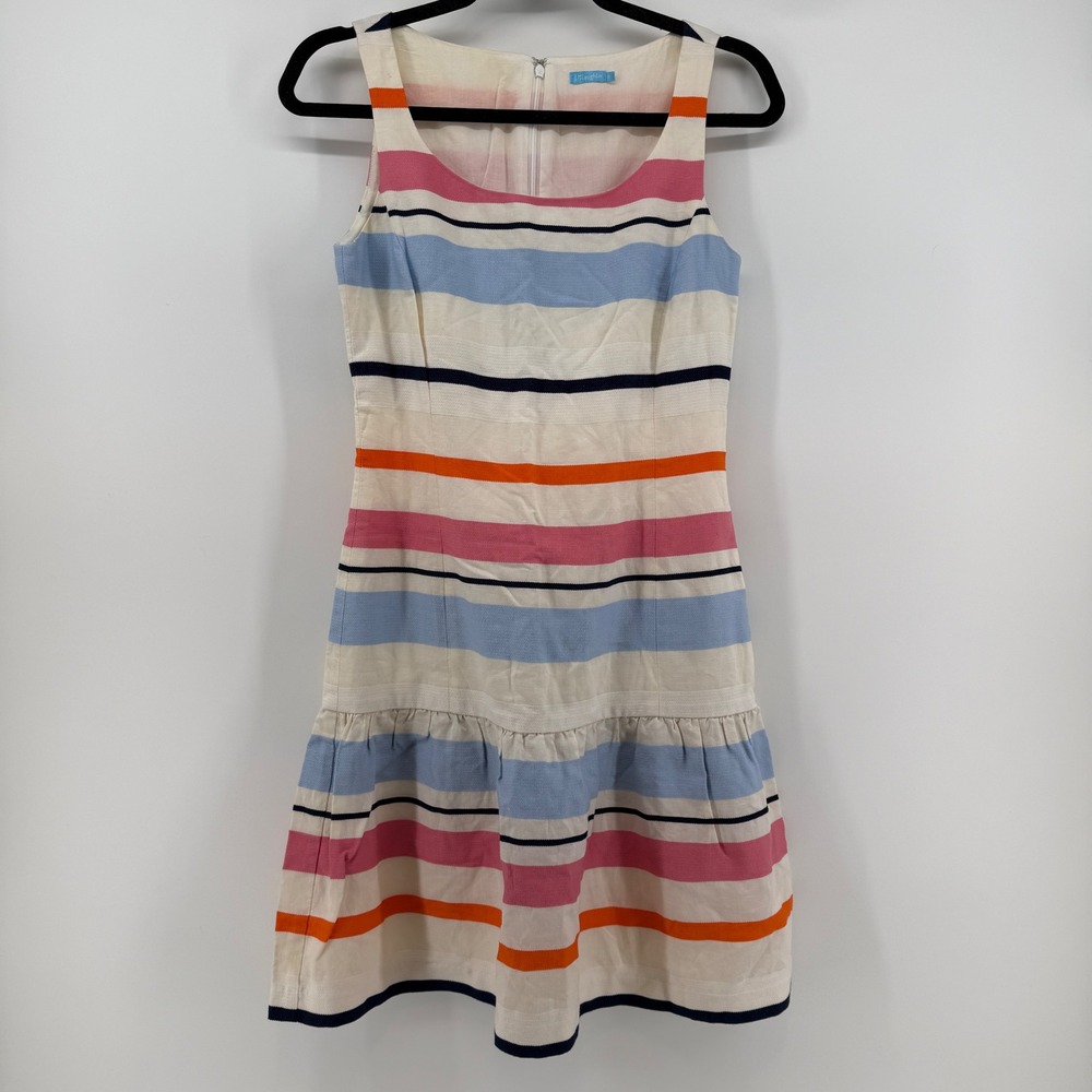 J McLaughlin Striped Linen‎ Blend Sheath Dress Size 0 Pink Blue Orange